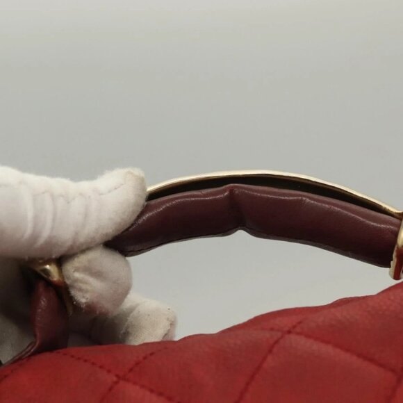 CHANEL Matelasse Chain Shoulder Bag Grained Calf Skin Red CC Auth - Picture 7 of 16